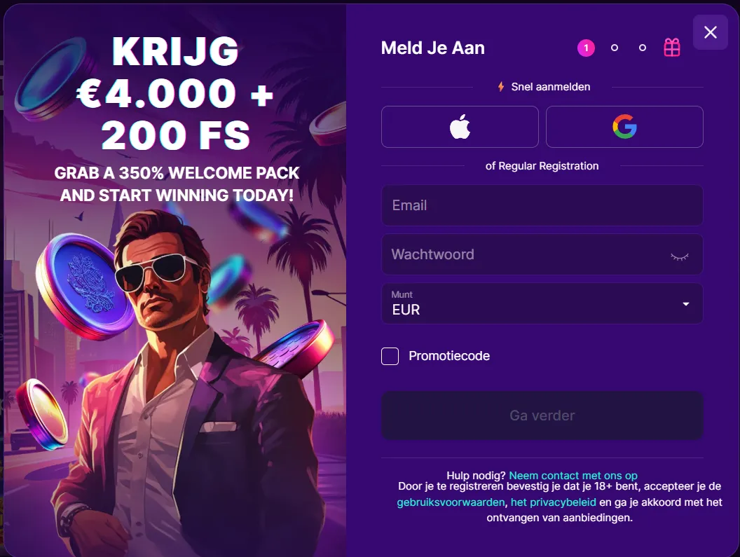 Stappenplan voor registratie bij SlotRush Casino
